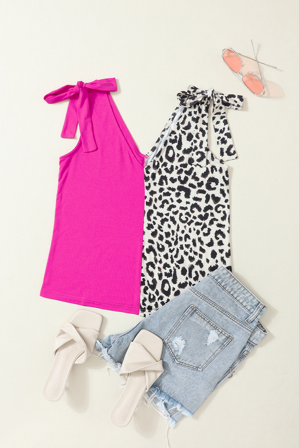 Gray Contrast Solid Leopard Short Sleeve T-shirt Dress with Slits