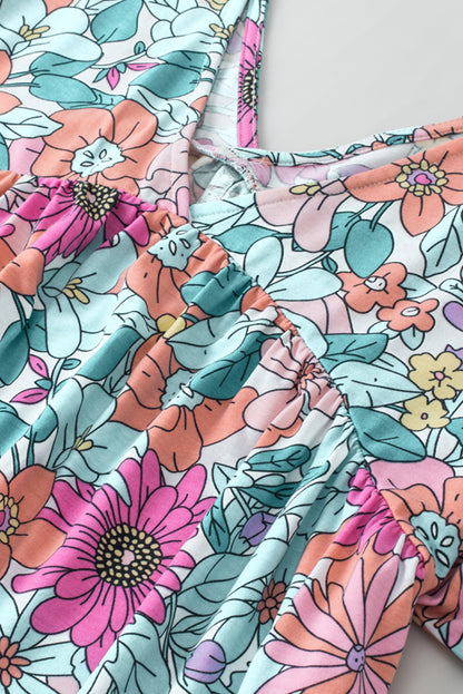 Multicolor Round Neck Sleeveless Floral Mini Dress