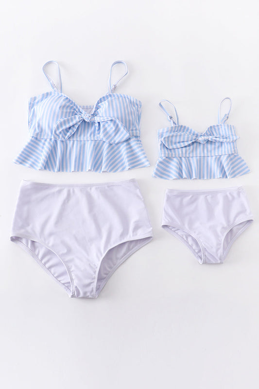 Blue stripe high waist 2 pcs mommy & me swim suit
