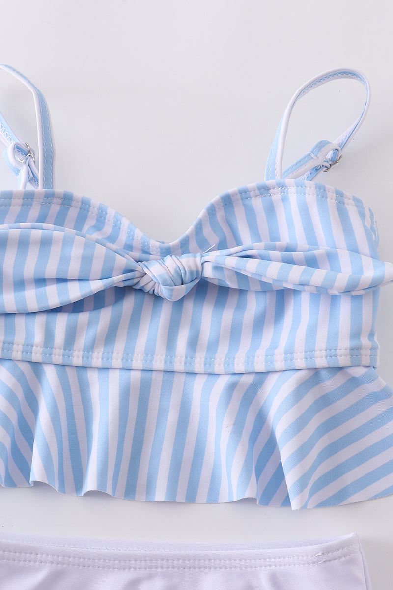 Blue stripe high waist 2 pcs mommy & me swim suit