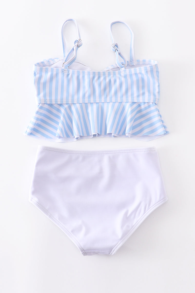 Blue stripe high waist 2 pcs mommy & me swim suit