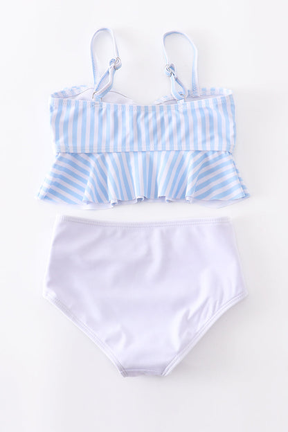 Blue stripe high waist 2 pcs mommy & me swim suit