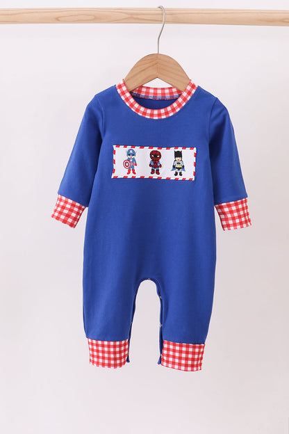 Blue character embroidery romper