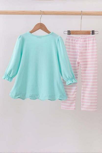 Blue gingerbread applique pants set