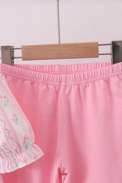 Pink floral bow smocked ruffle pants set
