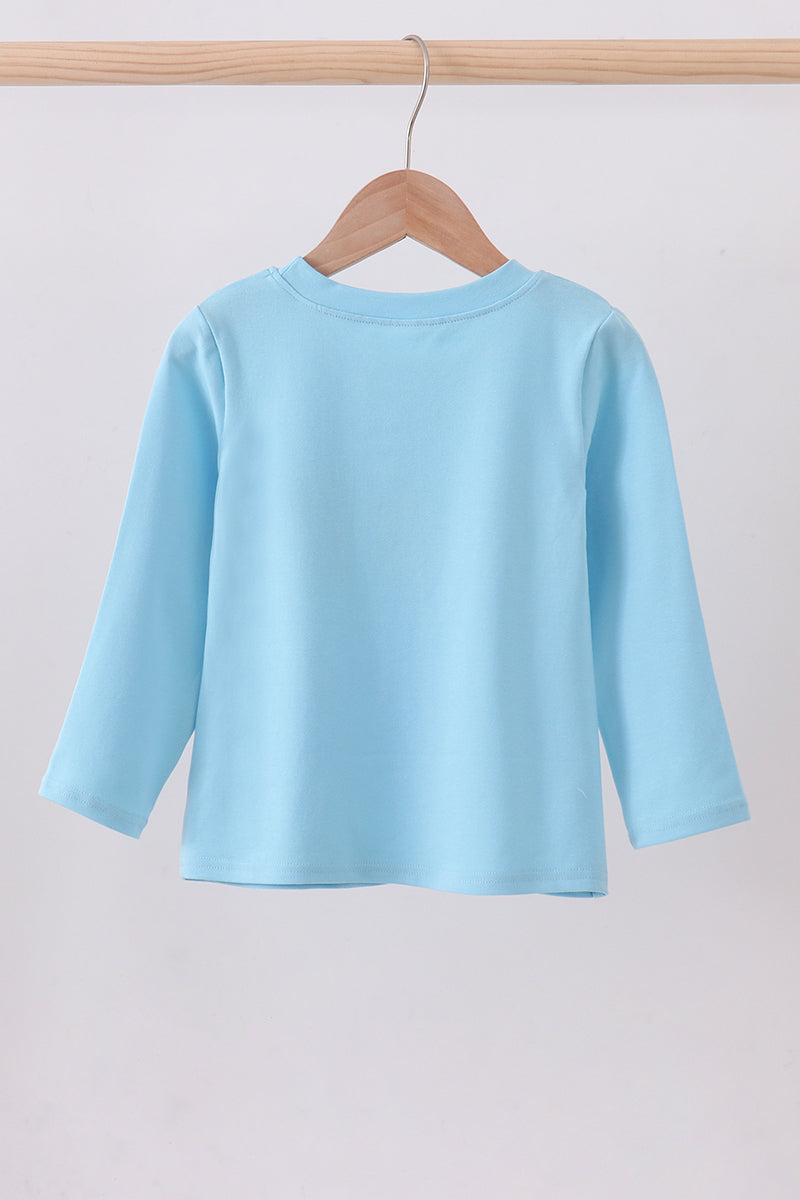 Blue character embroidery top