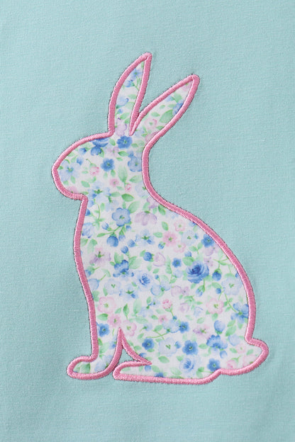 Green bunny applique shorts set