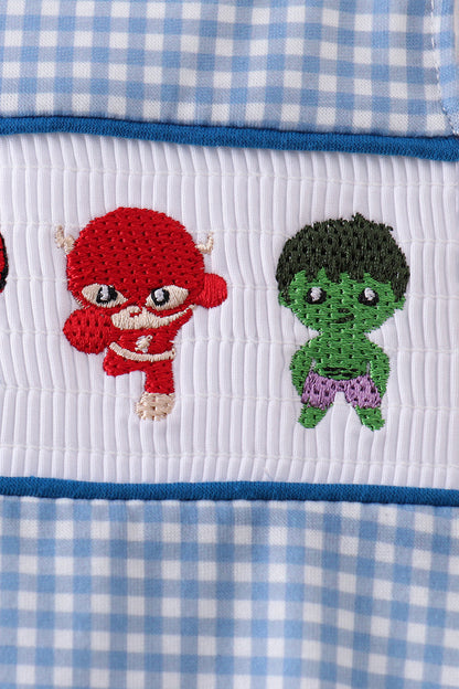 Blue character smocked gingham jonjon