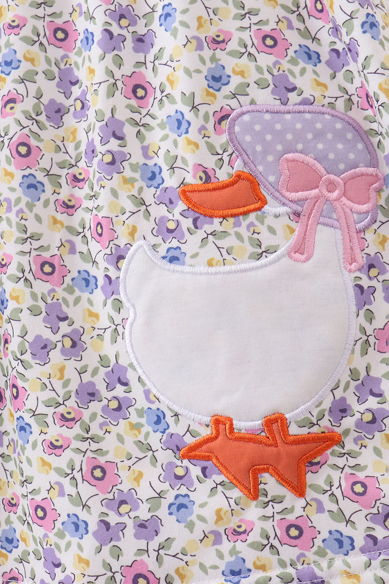 Purple floral goose applique ruffle dress