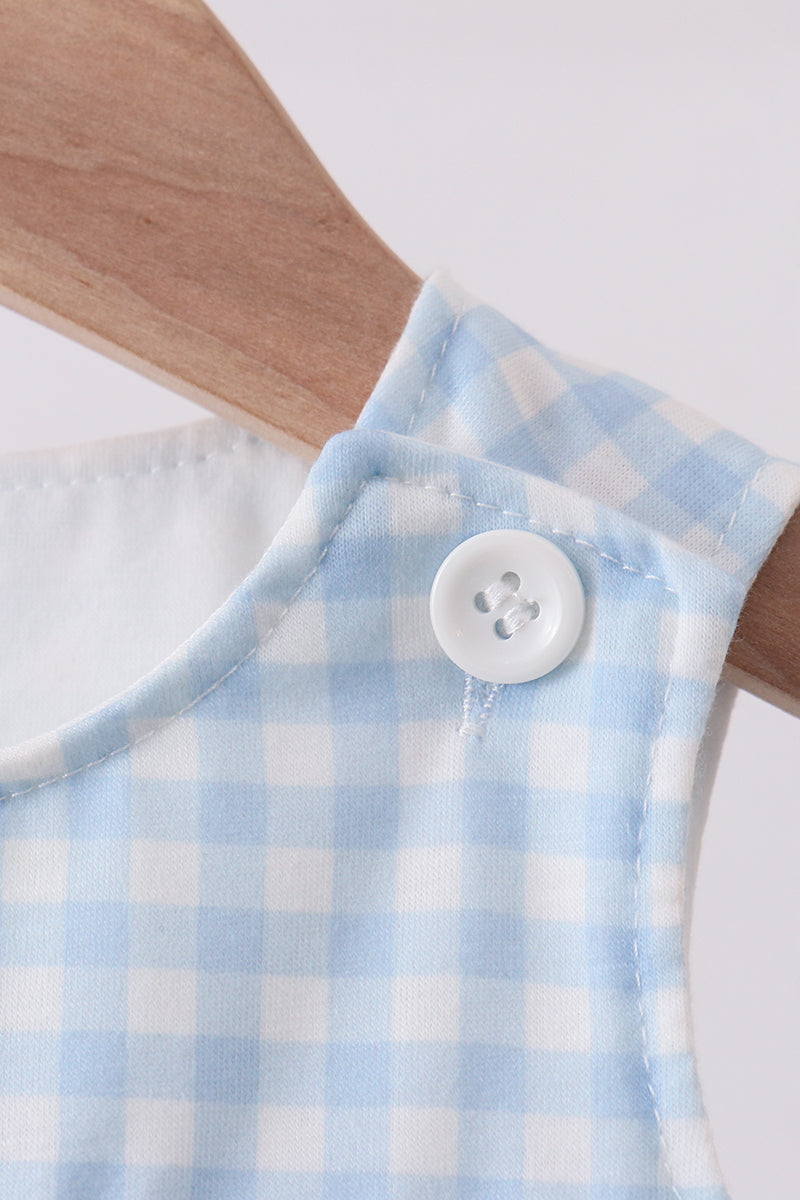 Blue character embroidery gingham jonjon