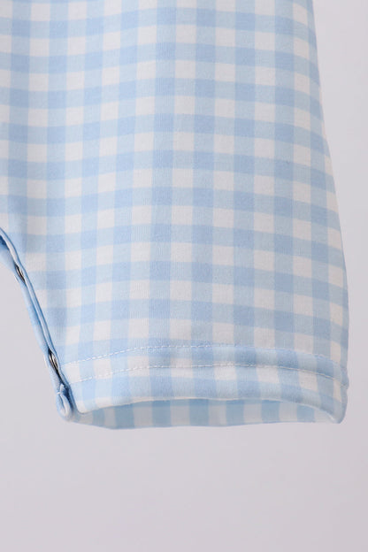 Blue character embroidery gingham jonjon