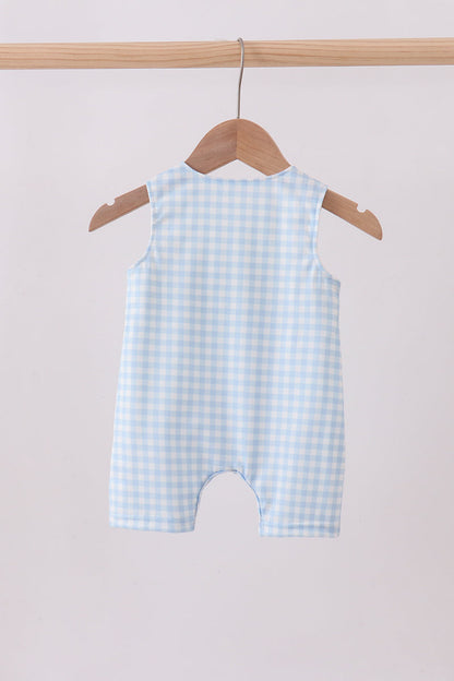 Blue character embroidery gingham jonjon