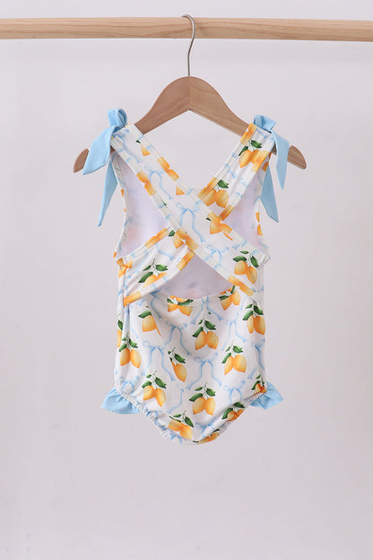 Blue bow lemon one-piece swimsuit
