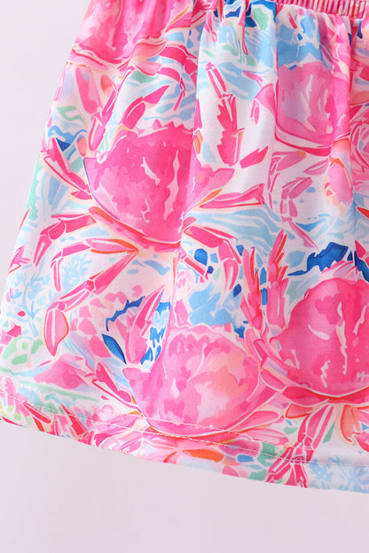 Pink floral smocked ruffle bloomer set