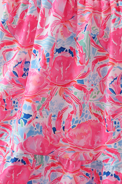 Pink floral smocked ruffle mom&me tiered dress