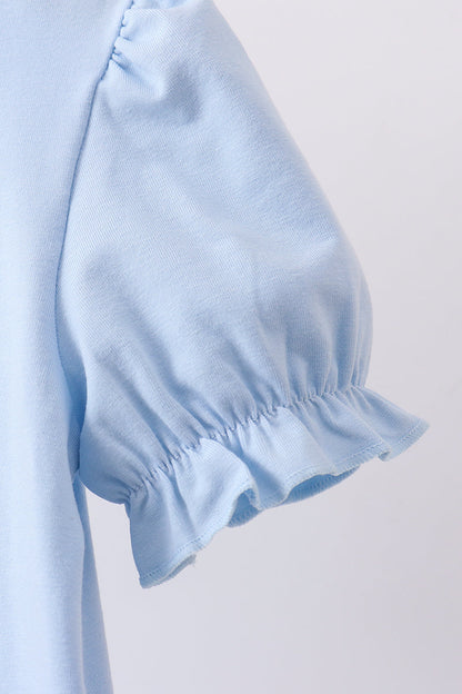 Blue floral boot applique scalloped dress