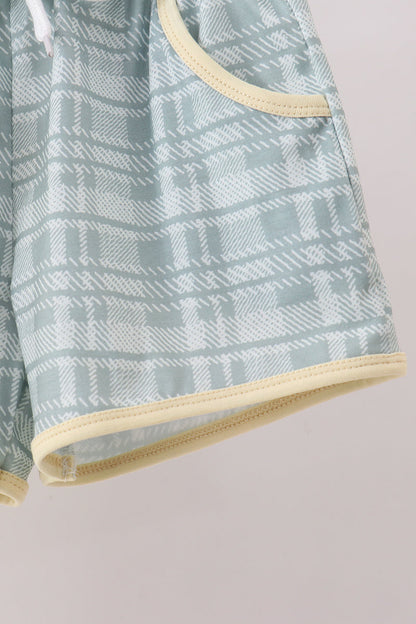 Yellow bunny applique plaid shorts set