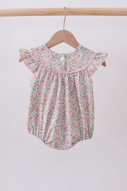 Floral bunny applique ruffle bubble