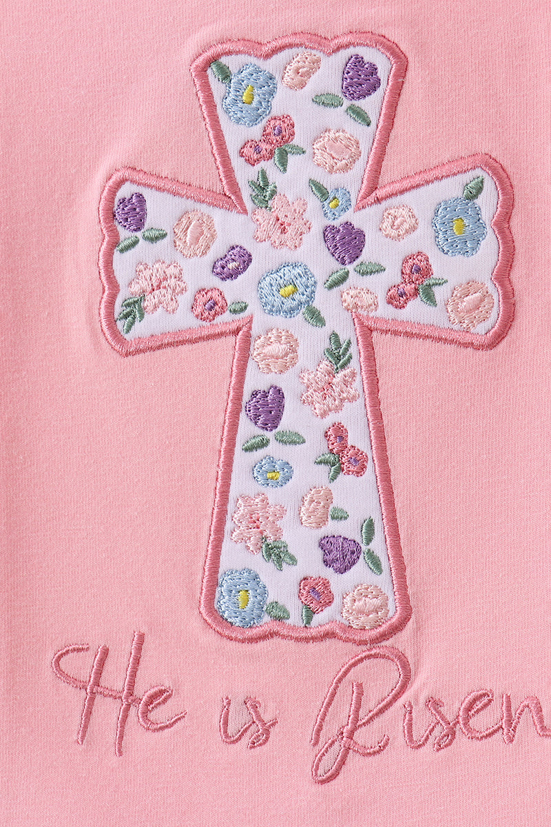 Pink cross applique ruffle shorts set