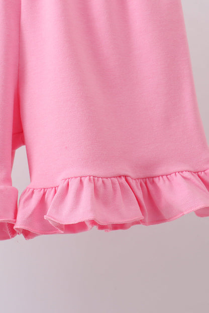 Blue sailboat applique ruffle shorts set