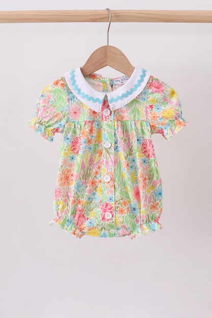 Pink floral print puff sleeve bubble