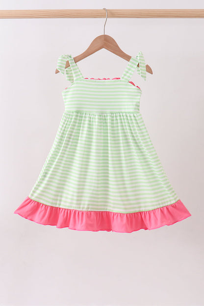 Green watermelon applique ruffle dress