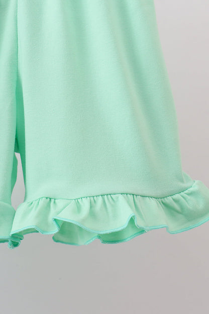 Blue marine creature print ruffle shorts set
