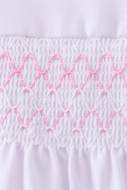 White cross smocked ruffle dress