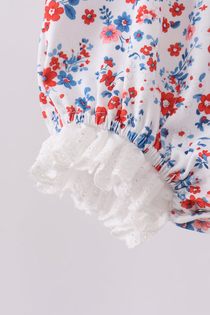 Blue floral lace smocked bubble