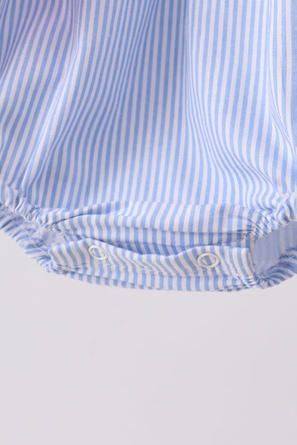 Blue Stripe Bow Seersucker Ruffle Bubble