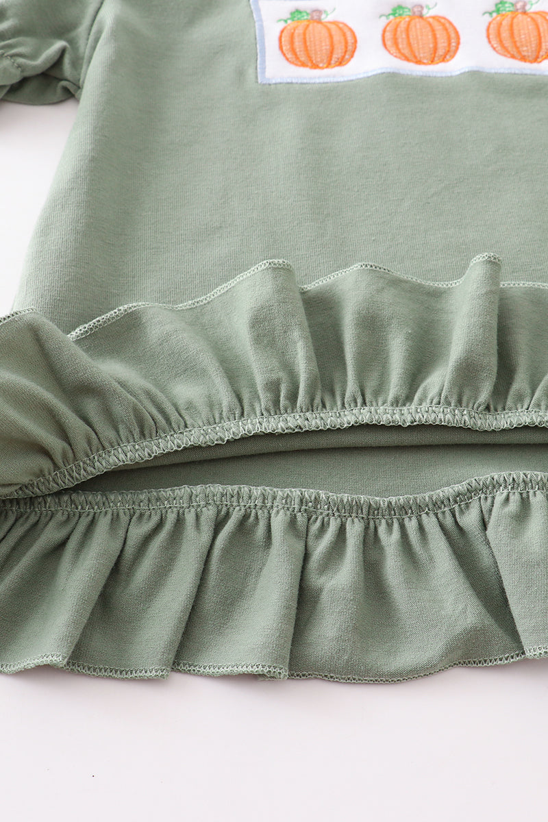 Sage pumpkin embroidery girl set