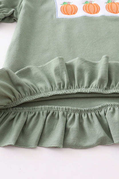 Sage pumpkin embroidery girl set
