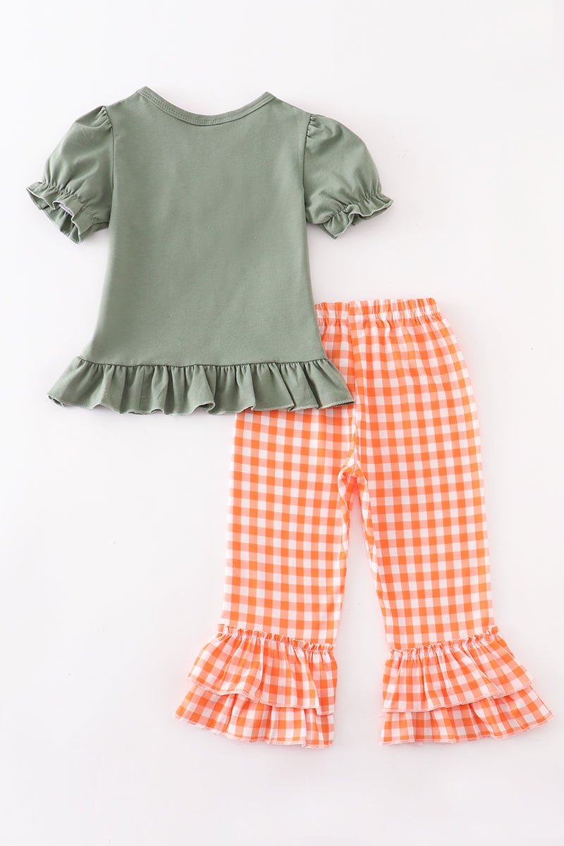 Sage pumpkin embroidery girl set