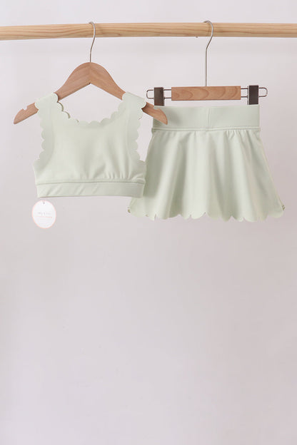 Green Scalloped Yoga Skorts Set