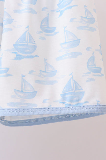 Blue Sailboat Embroidered Set