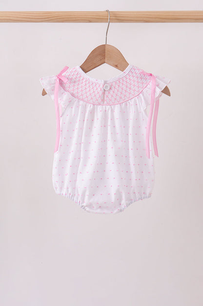 Pink Bow Smocked Swiss Dot Bubble