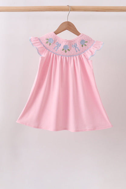 Pink Hydrangea Bow Smocked Dress