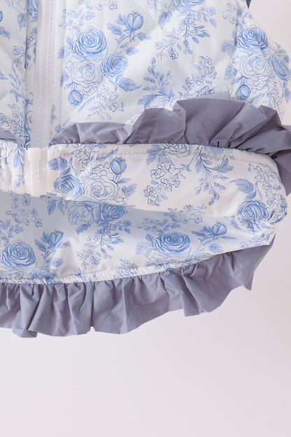 Blue floral ruffle vest