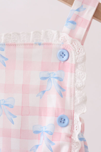 Pink Gingham Bow Print Lace Bubble