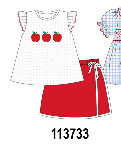Red Apple Embroidered Skorts Set