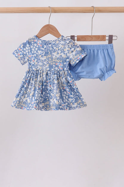 Blue Floral Print Bloomer Set