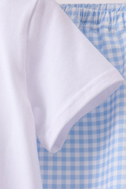 Blue Pumpkin Embroidered Gingham Shorts Set