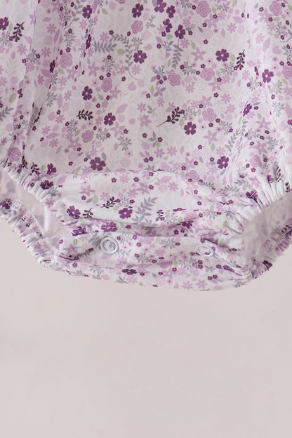 Purple floral blessed smocked ruffle bubble