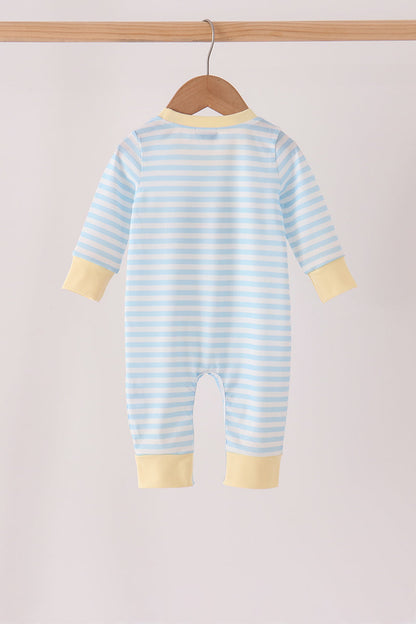 Blue airplane embroidery stripe romper