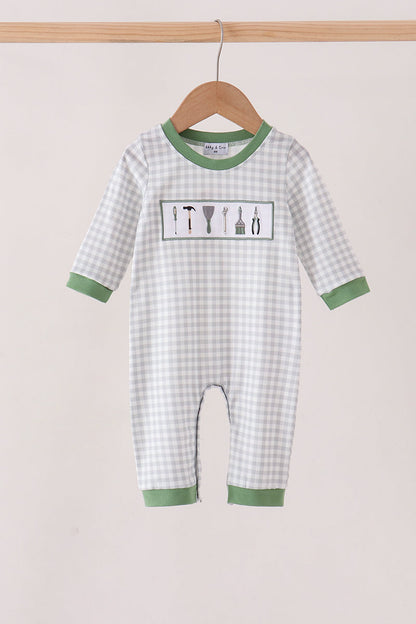 Green tools embroidery romper