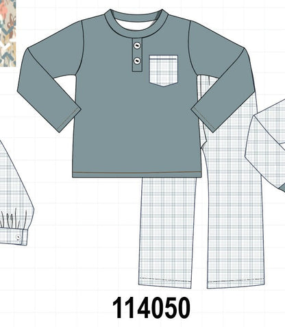 Teal pocket plaid pants set