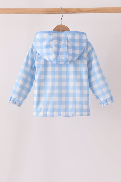 Blue bow embroidery gingham raincoat