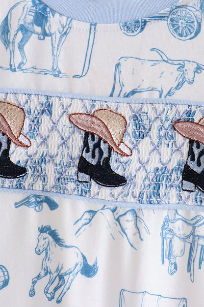 Blue Cowboy Smocked Romper