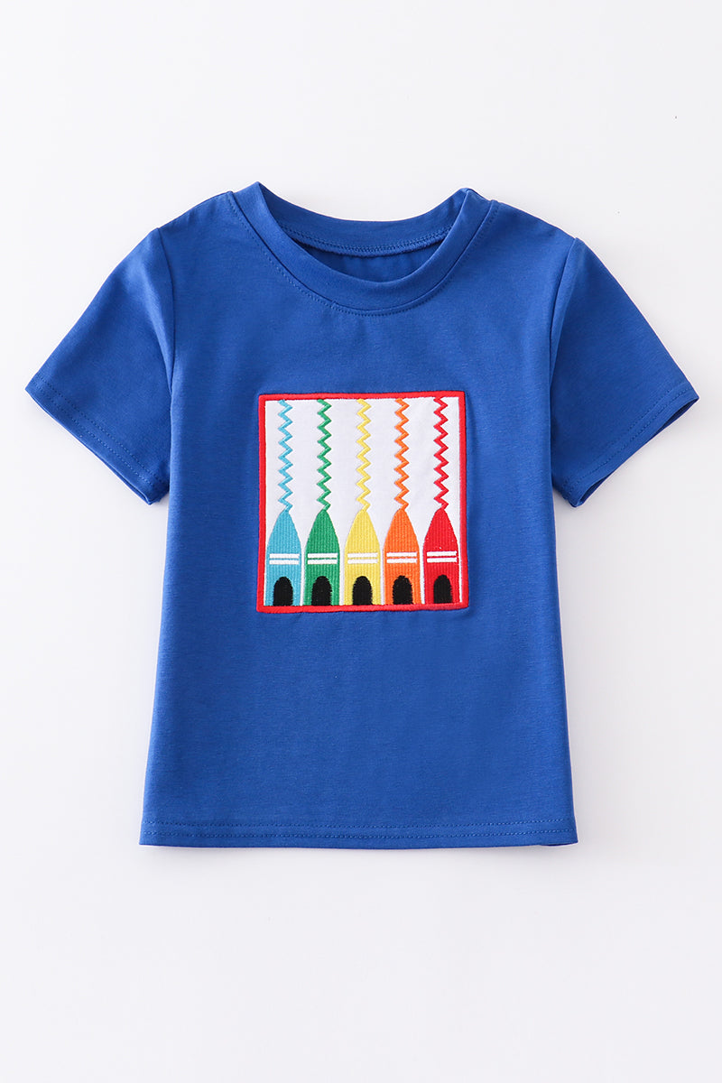 Blue crayon embroidery boy top