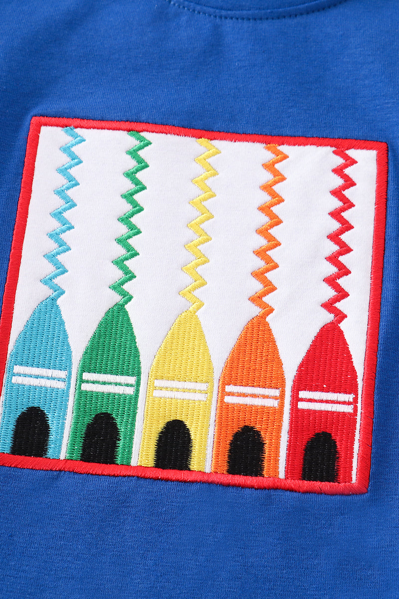 Blue crayon embroidery boy top